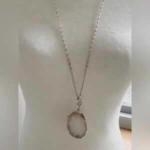 GOLD Keshi PEARL White Agate Slice BOHO Necklace Glass Beaded MERMAIDCORE NEW!